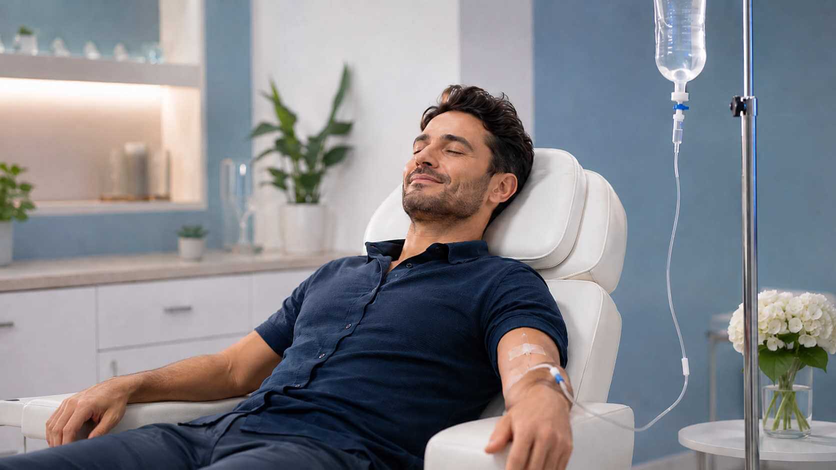 man receiving hydration therapy